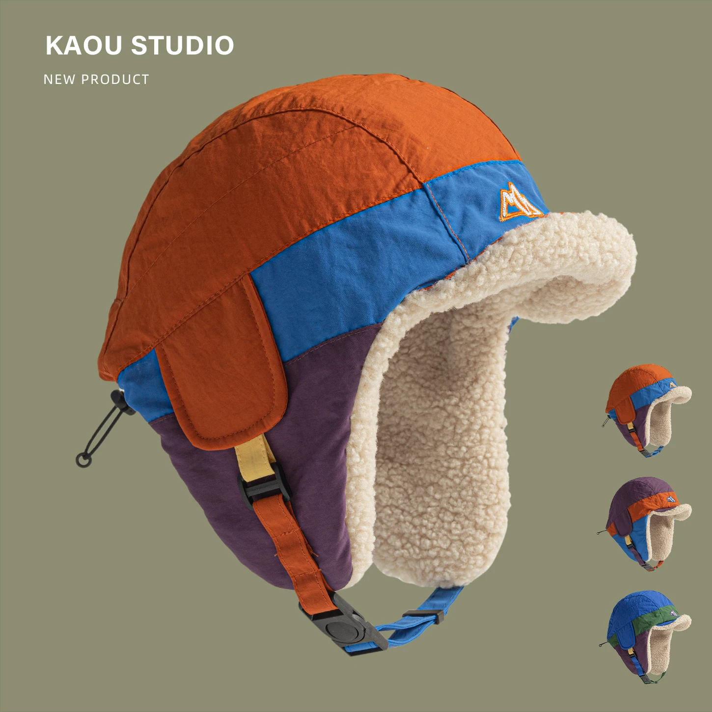 Retro Patchwork Bomber Hat for Men and Women Warm and Fluffy Earmuffs Autumn and Winter Northeast Tourism Skiing Pilot Hat