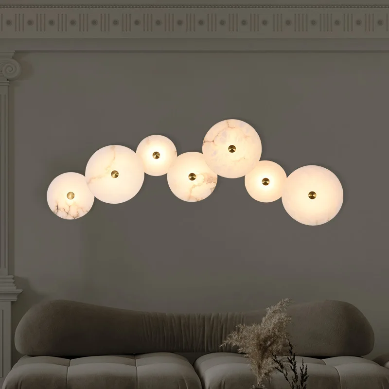 

Light luxury all-copper marble wall lamp, living room background wall lamp, post-modern minimalist atmosphere,