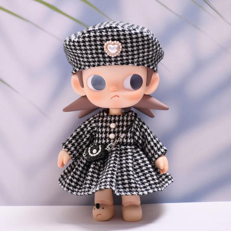 

For Zsiga Dolls Clothes 1/8 Bjd 20cm Doll Accessories Latest Fashion Houndstooth Dress Love Beret Crossbody Bag Set Gift
