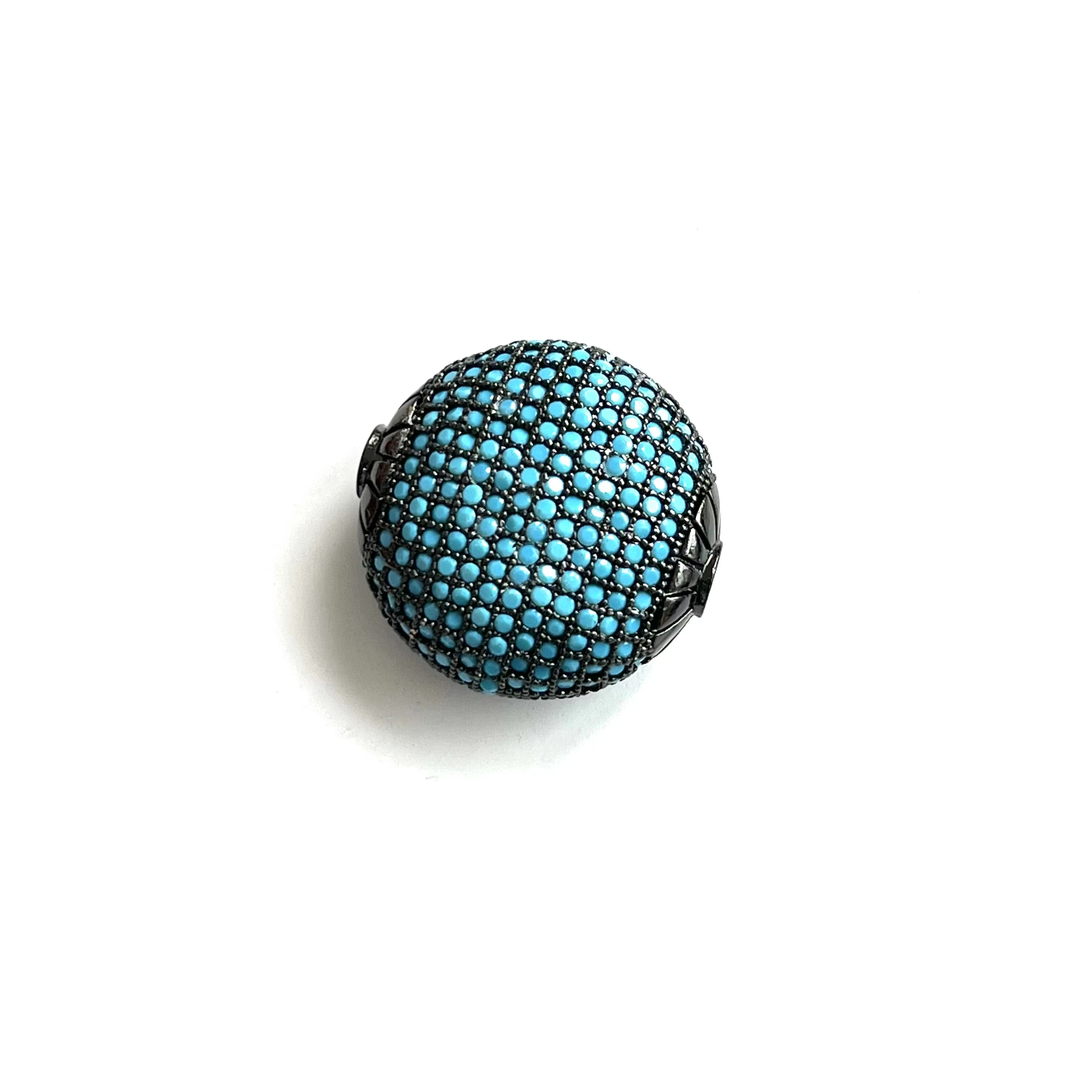 Turquoise Pave Ball 24mm Brass Spacer Bead  Plated For Custom Design Handmade Woman Bracelet Necklace Jewelry Accessory Findings