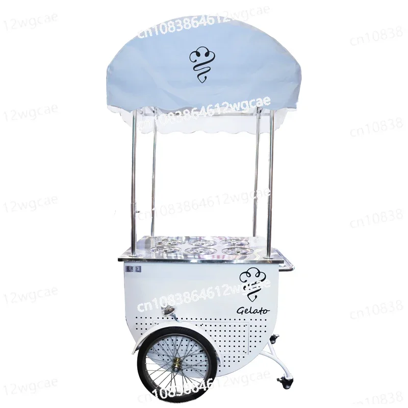 2023 New Commercial Display Cooler Ice Cream Gelato Cart with Umbrella Mobile Hand Push Vending Cart for Sale