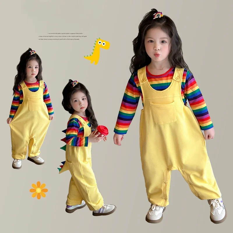 

Baby Girl Clothes Sets Size 2-9Y Kid Dinosaur Baby Rompers Girls Boys Bodysuit Overall+T-shirt Infant Long Sleeve Children's Set