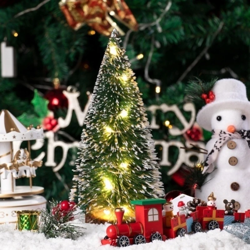 1pc HA CONDOTTO LA Luce Mini Artificiale Alberi Di Natale Decorazioni Festival Da Tavolo In Miniatura Neve Gelo Albero Di Natale Decor 4 Dimensioni