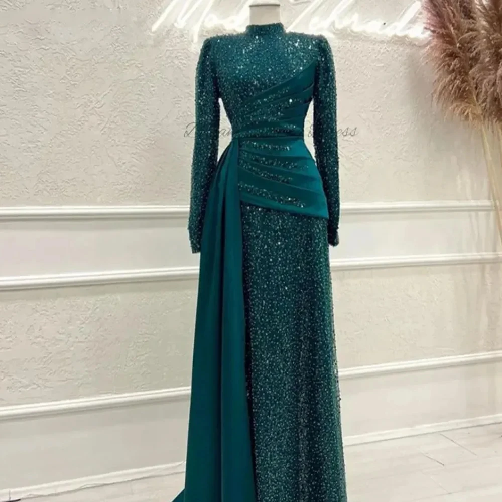 Customized High Neck Glitter Mermaid Prom Dresses Elegant Long Sleeves Floor-Length Formal Evening High Quality Classic Retro Ex image 2