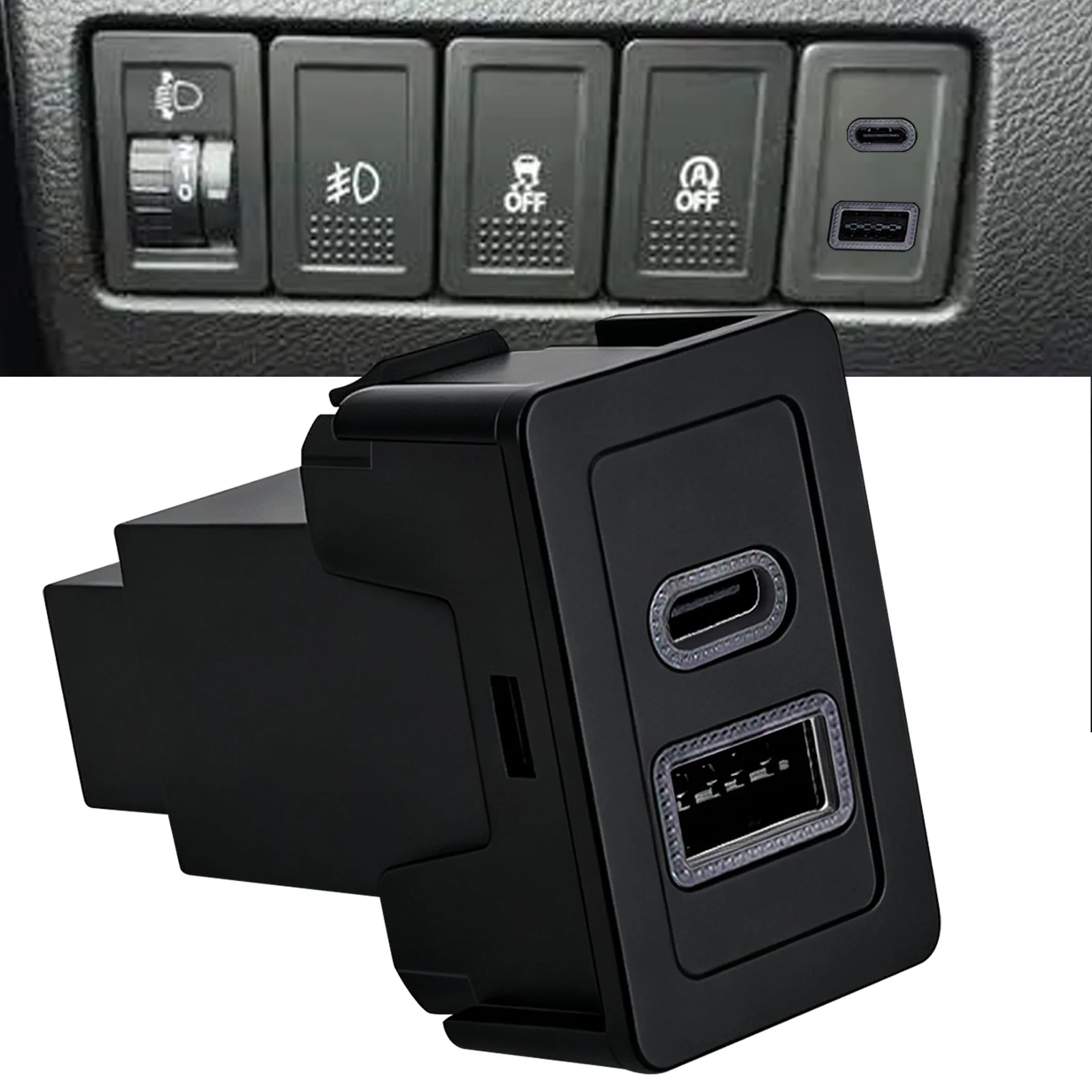 Dual USB Car Charger Type C PD Outlet Adapter Socket 36W for Suzuki Grand Vitara / ESCUDO 2005-2015 Blank Push Switch Replace
