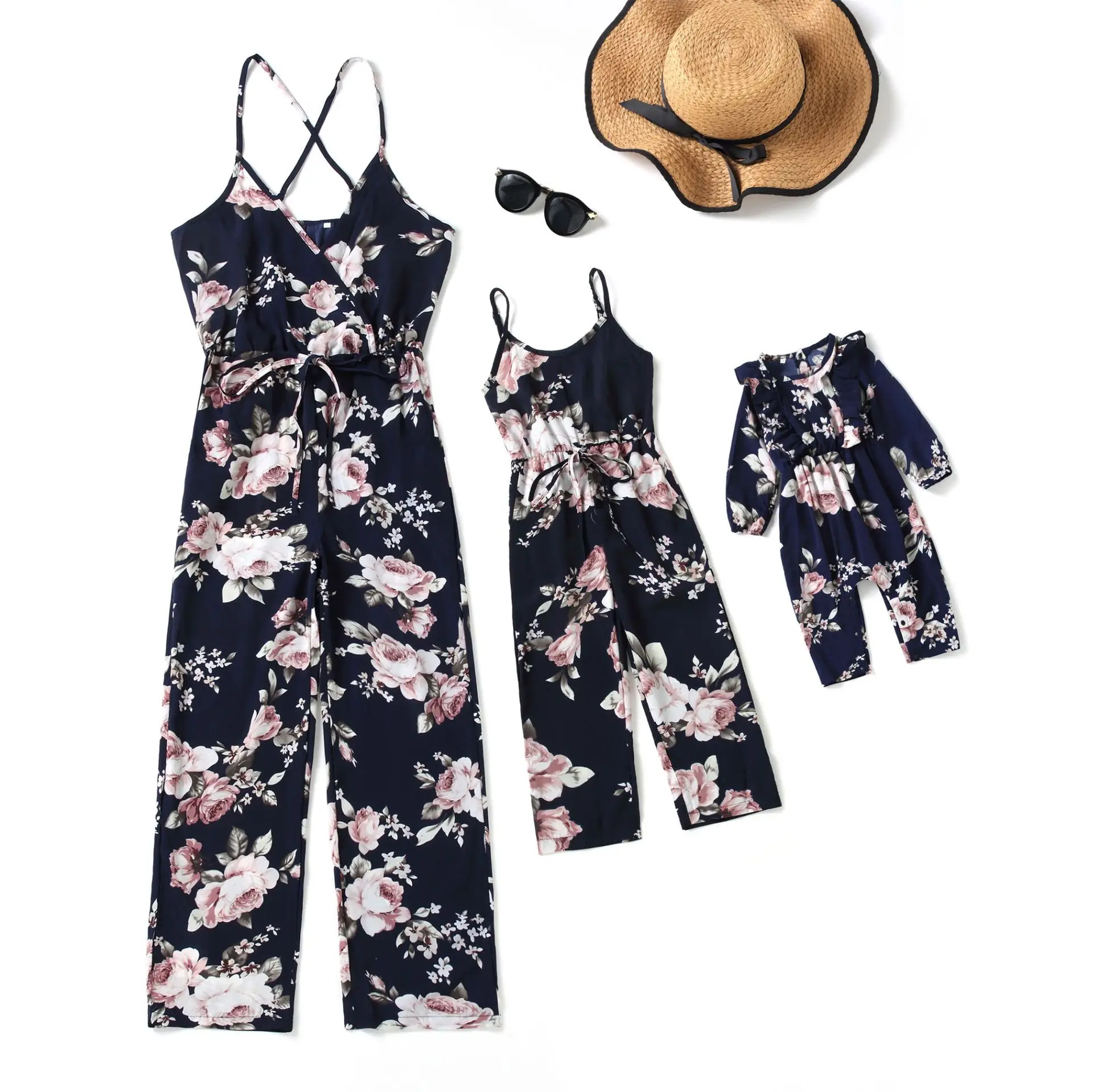 Summer Deep V-neck Mother and Daughter Rompers Suspender Jumpsuit Mom and Daughter Matching Clothes Family Matching Outfits