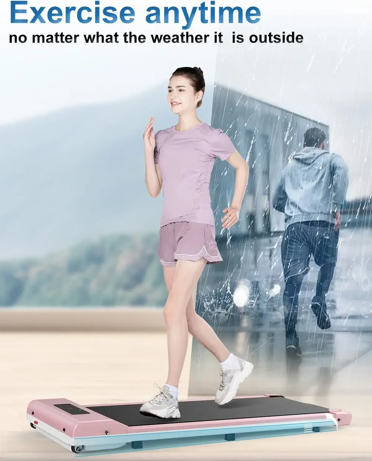 مفرغة 2 في 1 قابلة للطي، وسادة مشي صغيرة هادئة مع حزام عريض تحت المكتب، جهاز سير منزلي محمول للمشي والجري #5