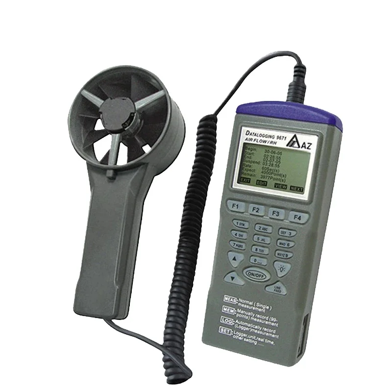 AZ9671 Digital Temperature Humidity Anemometer Data Logger Handheld Air Flow Wind Speed Meter 0.6~32m/s