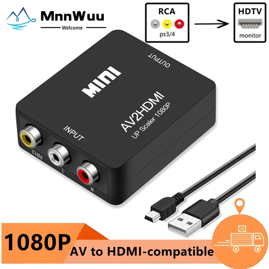RCA to HDMI-compatible Adapter 1080P AV to HDMI-compatible Video Composite Converter RCA To HDTV CVSB L R Video Scaler Converter