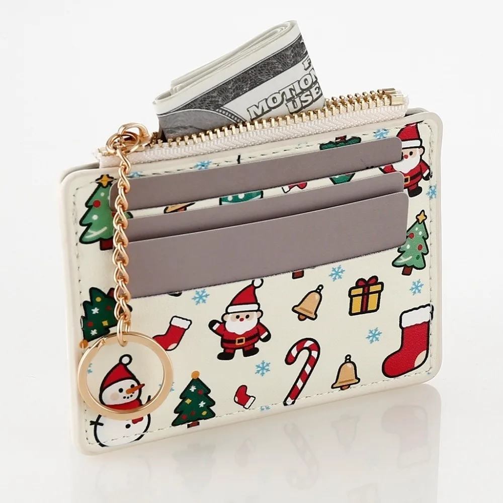 Cute Cartoon Christmas Patterns Card Holder Multi-Card Slot Portable Coin Purse PU Leather Key Holder Mini Wallet