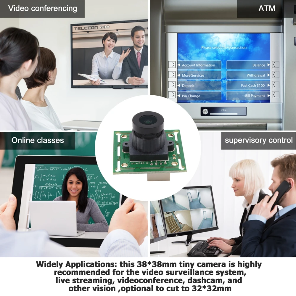 ELP VGA Webcam MJPEG 640X480 60fps USB 2.0 CMOS OV7725 Mini Módulo de Câmera Tamanho 32x3 2/26x26mm