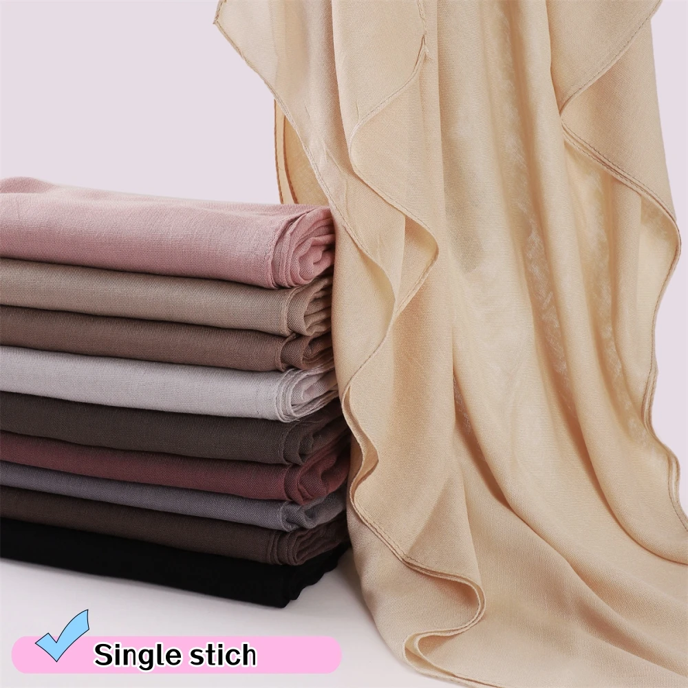 Single Stich Modal Cotton Hijab High Quality Thin Rayon Scarf Premium Plain Solid Long Shawls Muslim Women Soft Headscarf