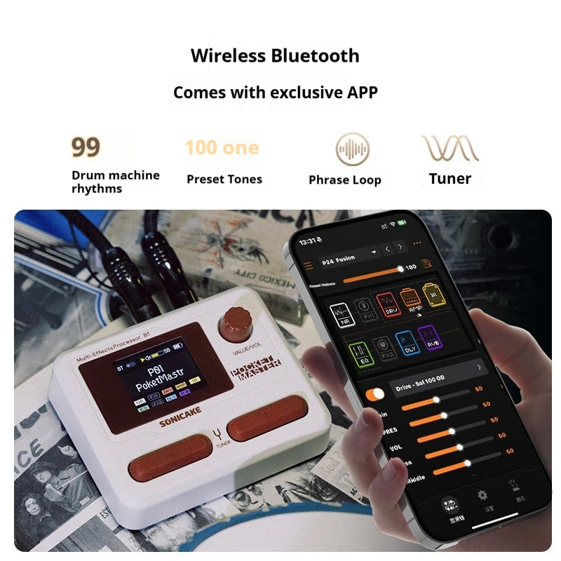Sonicake Pocket Master Pocket Multi-effects Pedal for Electric Guitar Wireless Bluetooth Connection Compact and Portable