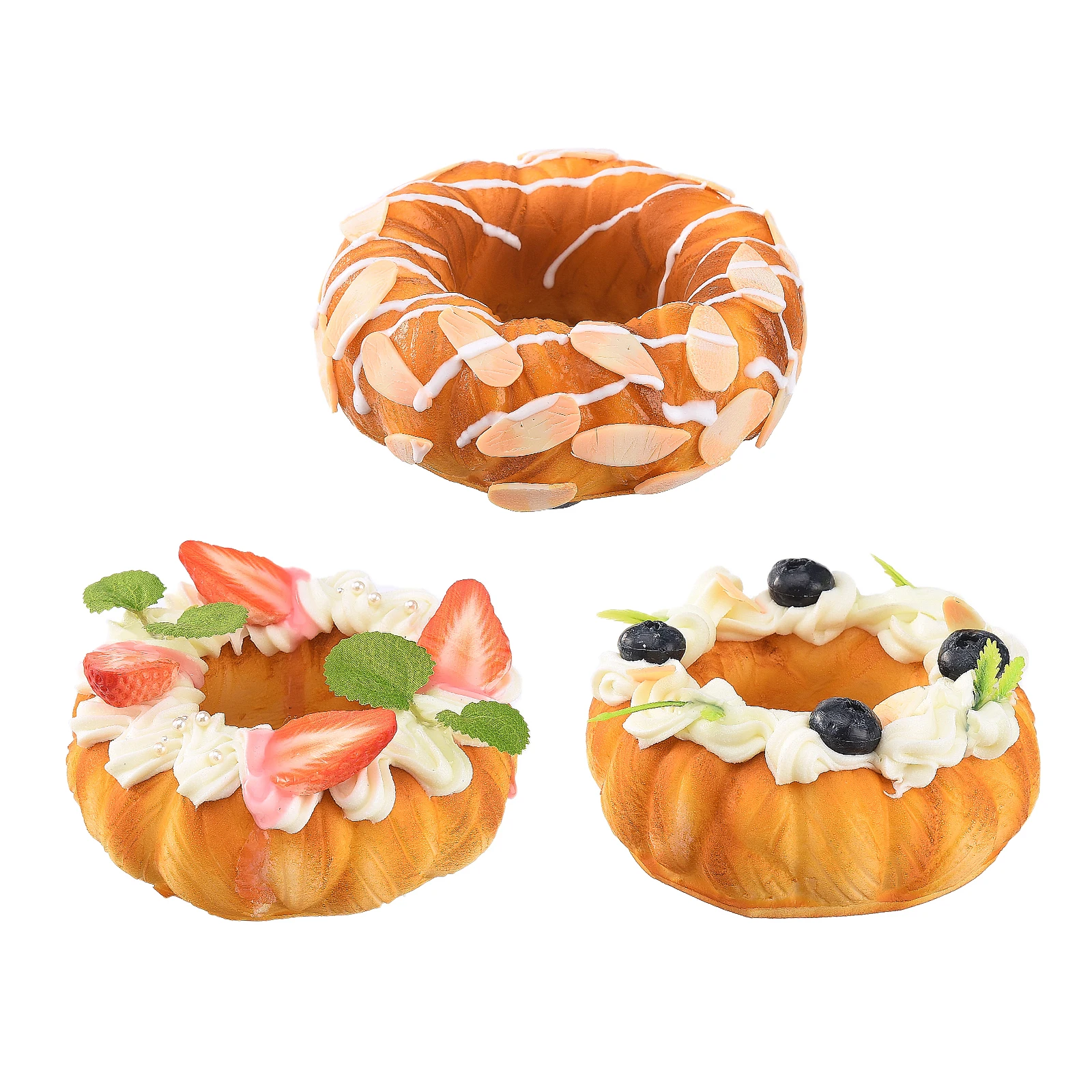 3Pcs 10.5cm Artificial Donut Food Fruit Cake Sweet Roll Artificial Mini Squishy Donut Simulation Model Photography Props