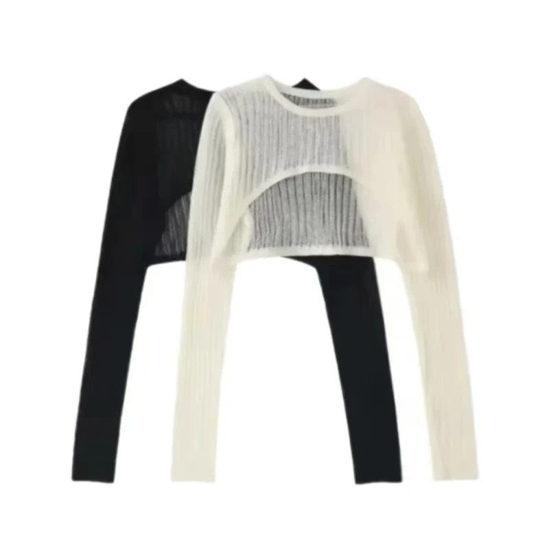 Hollow-Out Thin Perspective T-shirt, South Korean Version, Loose Short Navel Knitted Shirt