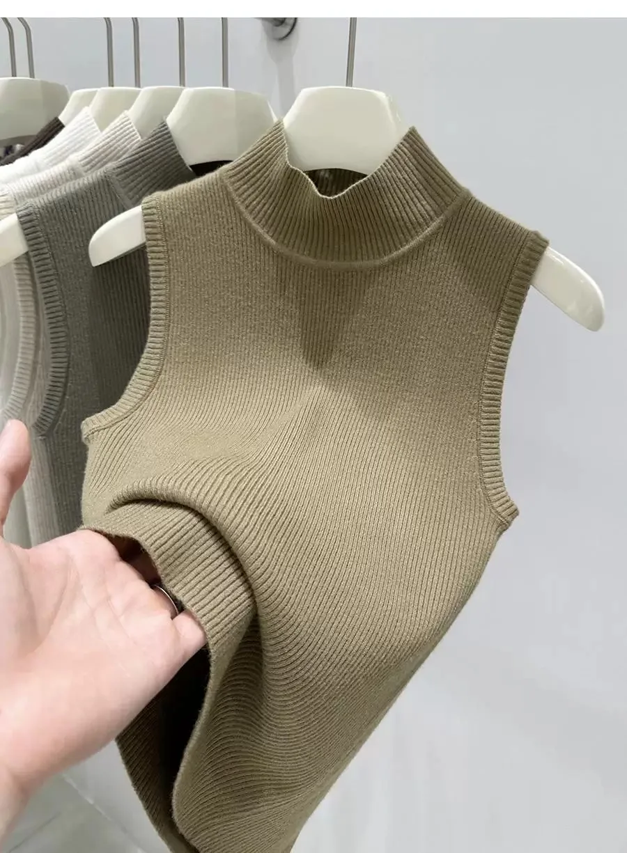 AOSSVIAO 2026 Sommer Neu Mock Neck Ärmellos Damen Strickpullover Slim Fit Basic Sweater Tank Top Vielseitige Innenbekleidung – Detail 11