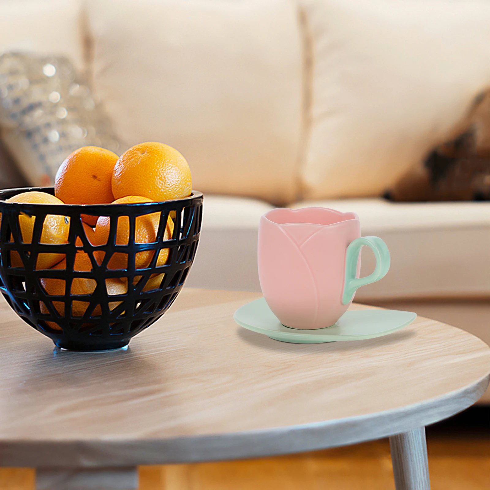 

1Set Tulip Flower Mug Set Ceramic Coffee Cup Saucer Kit Elegant Floral Latte Mug Decorative Teacup for Kitchen Office Cappuccino