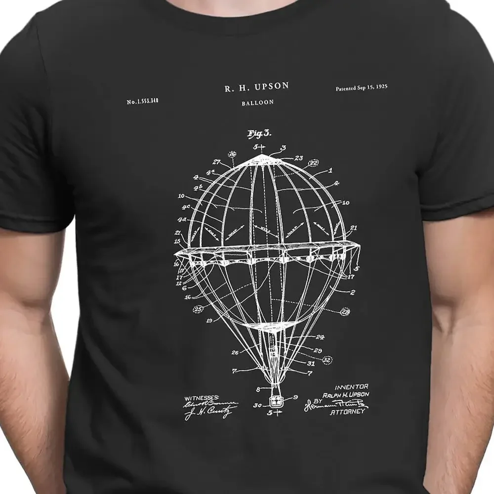 Hot Air Balloon 1923 Patent T Shirt Circus Nursery Carnival Around The World Pt274