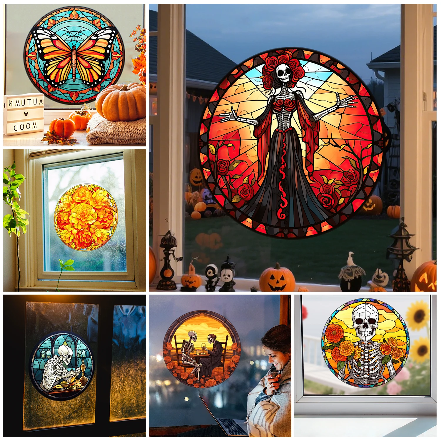 30 Styles 30/40cm Halloween Decor Suncatch Rainbow Window Privacy Film Sticker Glass Static Cling UV No Glue Protection Film
