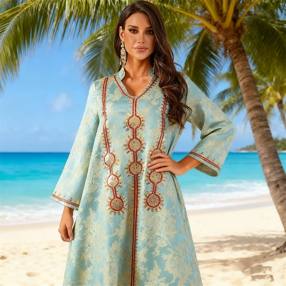 

Eid Djellaba Embroidery Abaya Dubai Kaftan Women Muslim Maxi Dress Turkey Robe Caftan Marocain Femme Musulmane Islam Jalabiya