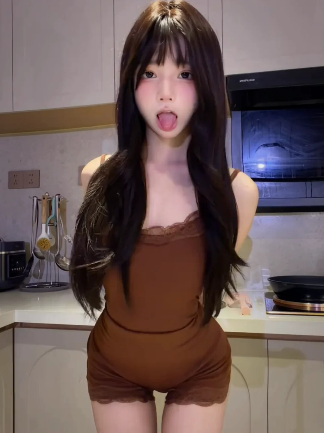 Sexy Retro Spicy Girl Brown U-Neck Lace Patchwork Strap Onesie Summer Pure Desire Body Shape Show Short Pants One-Piece Suit