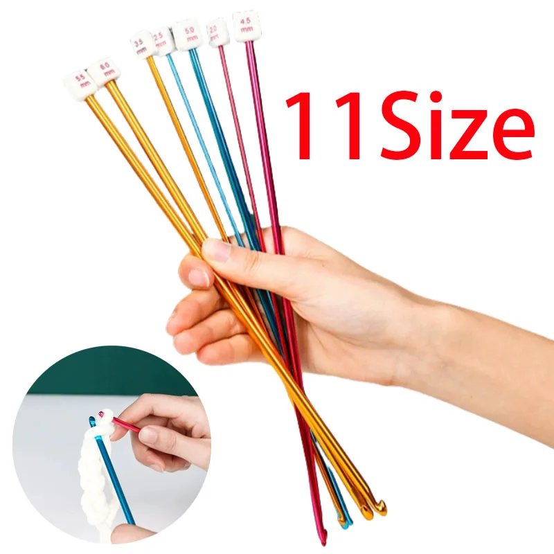 

11 размеров Тунисские афганские крючки для вязания крючком, разноцветные алюминиевые спицы, разноцветные крючки 2–8 мм