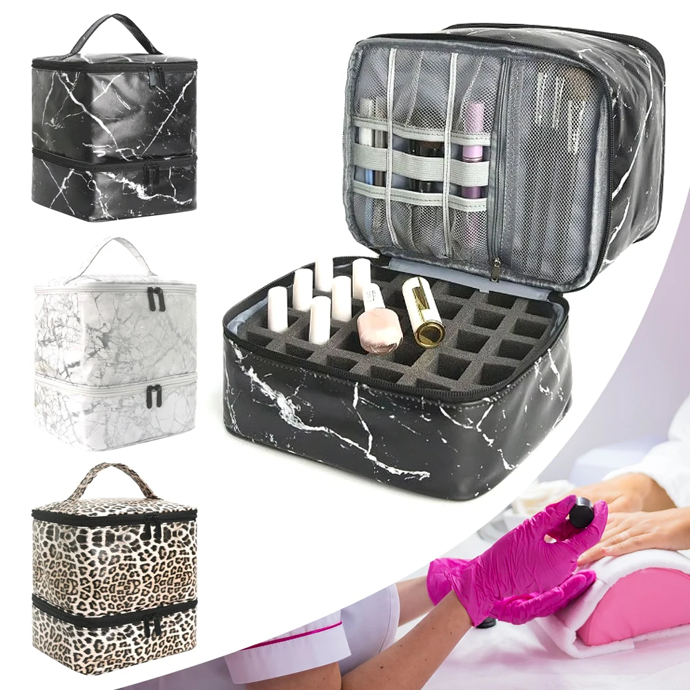 

Large Capacity Portable Nail Polish Storage Bag 30 Compartment with Handle Essential Oil Bag Double Layer Makeup Bag