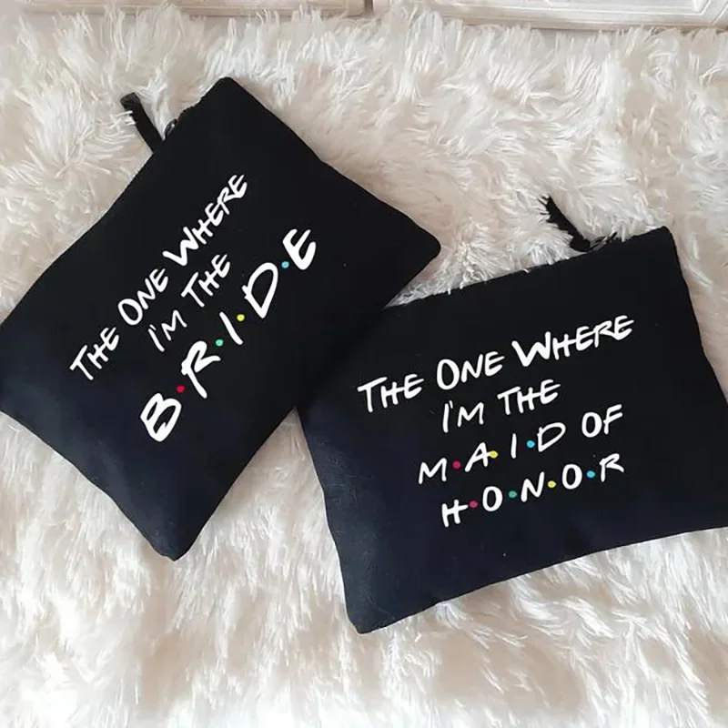 Bridesmaid Maid of Honor Bride to be makeup bag Friends Themed Bachelorette hen Party bridal shower decoration proposal gift view 2