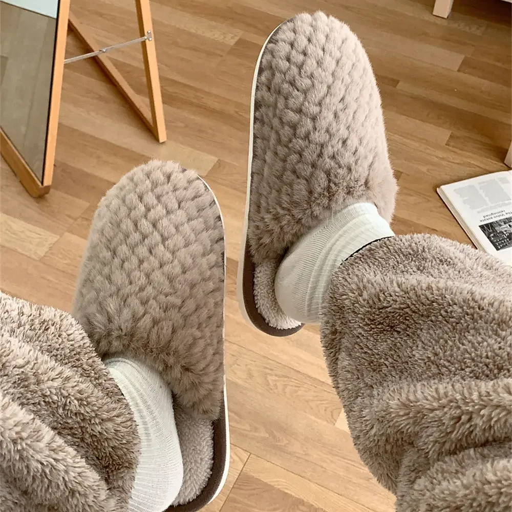 

New plush cotton shoes retro style shoes simple leisure plush winter warm parent-child home men's women's cotton slippers