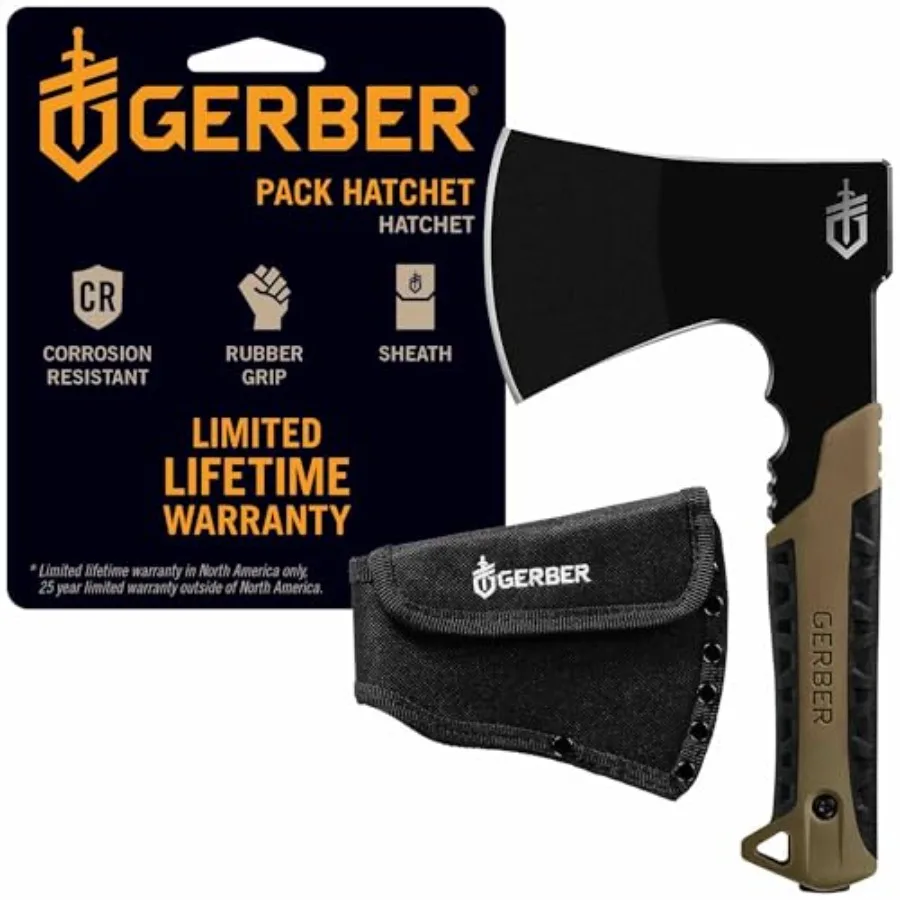 

Туристический топор Gear Pack с лезвием из стали 3.5 и цельным рукояткой, идеально подходит для выживания, бушкрафта и кемпинга. Особенности: Mounta.
