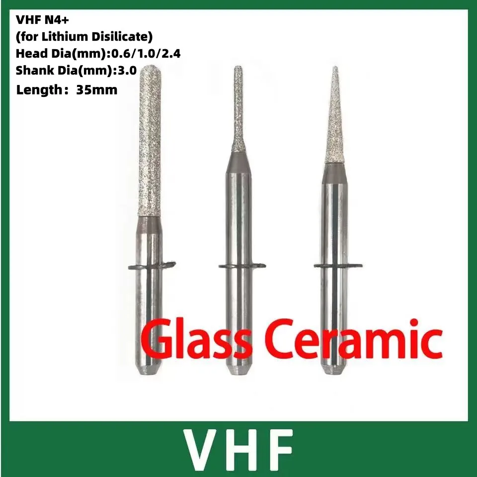 

1pcs Dental Lab VHF N4+ Milling Burs for Glass Ceramic Lithium Disilicates D3 Cutters 0.6/1.0/2.4 Diamond Grinding Tools