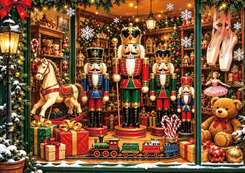 500/1000/1200/2000PCS Christmas Jigsaw Puzzle Nutcrackers Vintage Toy Store Gifts Candy Cane Train DIY Leisure Decor Present