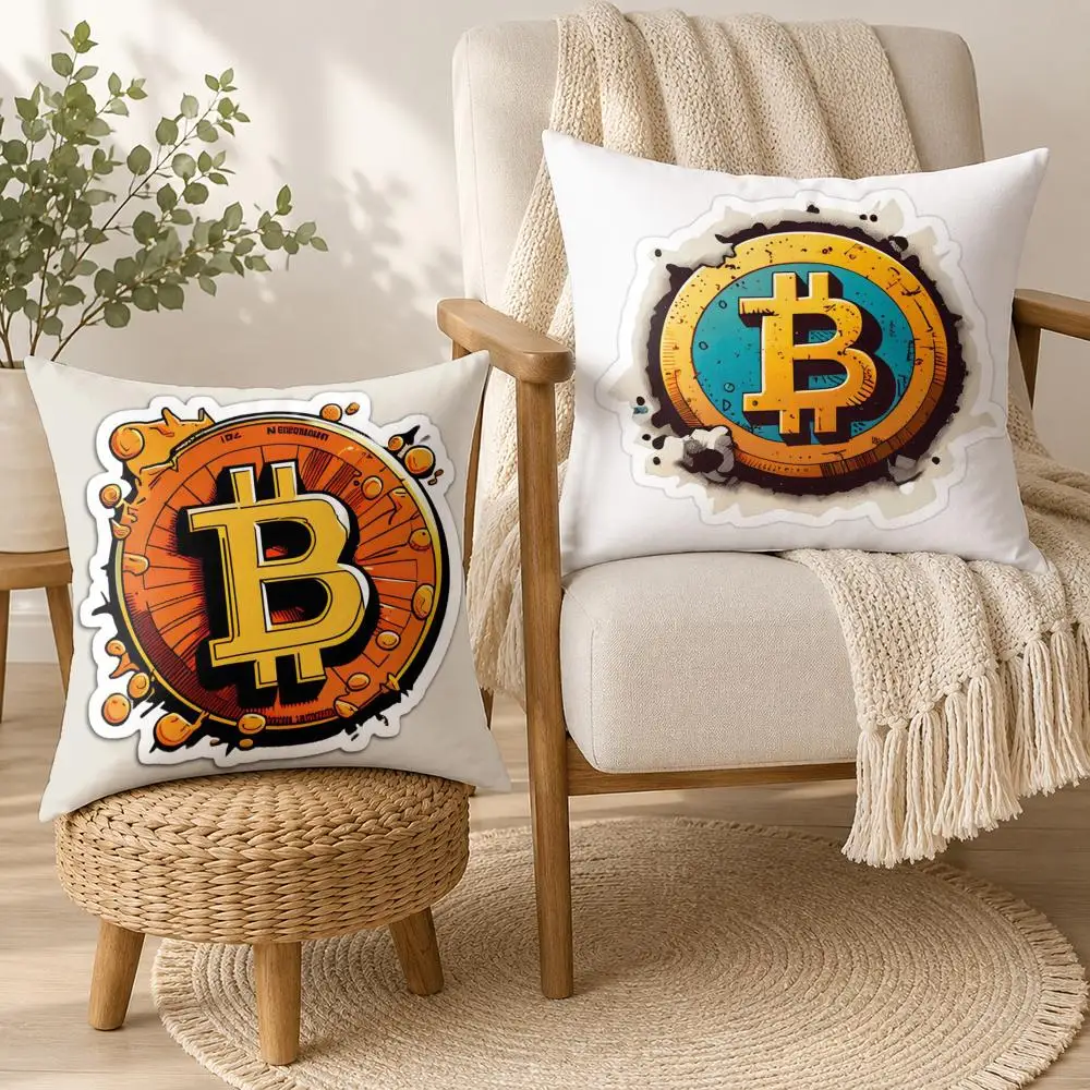 Bitcoin Cryptocurrency Btc Cushion Cover Square Decorative Throw Pillow 40x40cm For Sofa Bedroom Living Room Home Decor