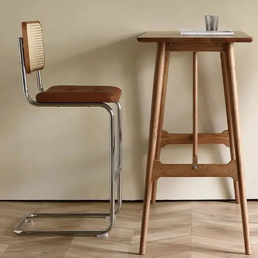 مقعد بار الروطان الحديث مع إطار معدني كرسي طاولة بتصميم بسيط لغرفة المعيشة في جزيرة المطبخ #4