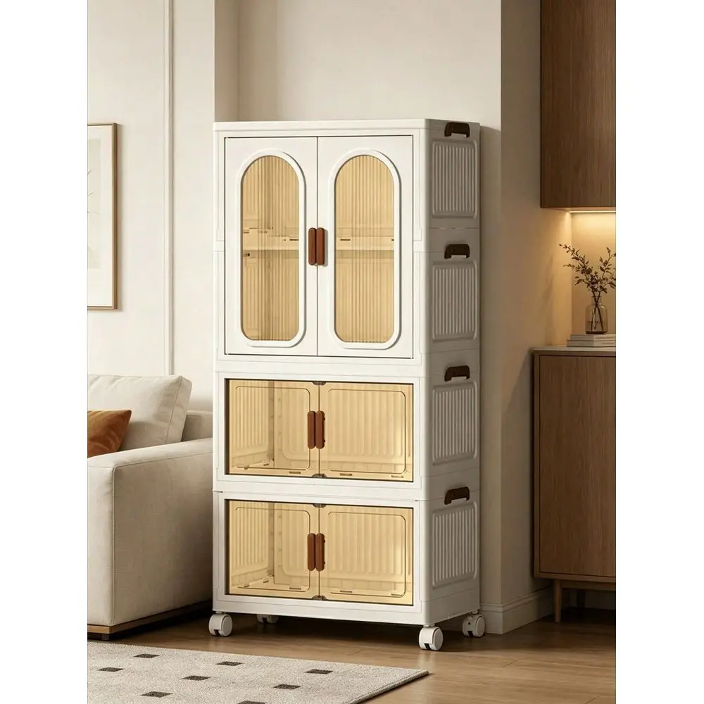 Large Stackable Storage Box With Lid And Wheels, Foldable Wardrobe Storage Box, Plastic Stackable Storage Drawers, Suitable For