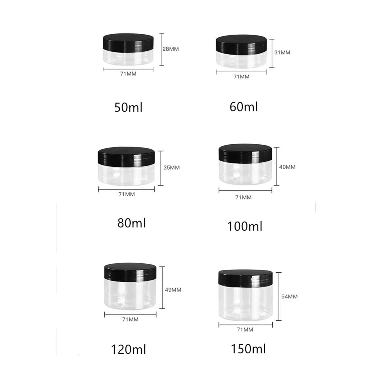 50/100/120g 150/180/200/250/300ml 4oz 8oz Plastic Round Pet Jar With Screw aluminum/plastic Cap/lid  for Cosmetic pot Container