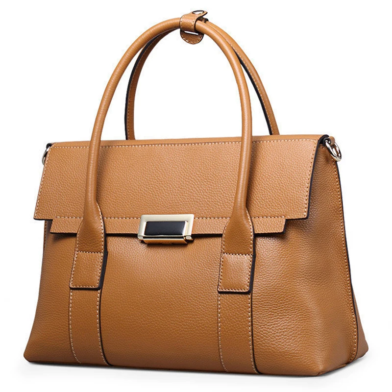 Brown Women Bag Leather Handbags for Women Cowhide Office Designer Female Bag Square Bag