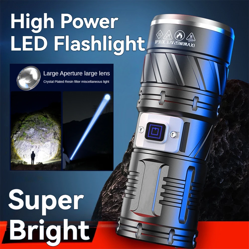 

Светодиодный фонарик высокой мощности, супер яркий тактический фонарь, перезаряжаемый через USB, 1500 м, сильный свет дальнего действия, уличный фонарь для кемпинга