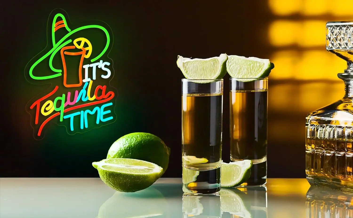 It's Tequila Time Neon Sign Mexican Tequila USB Dimmable LED Neon Lights for Beer Bar Kitchen Restaurant Pub Party Club Shops
