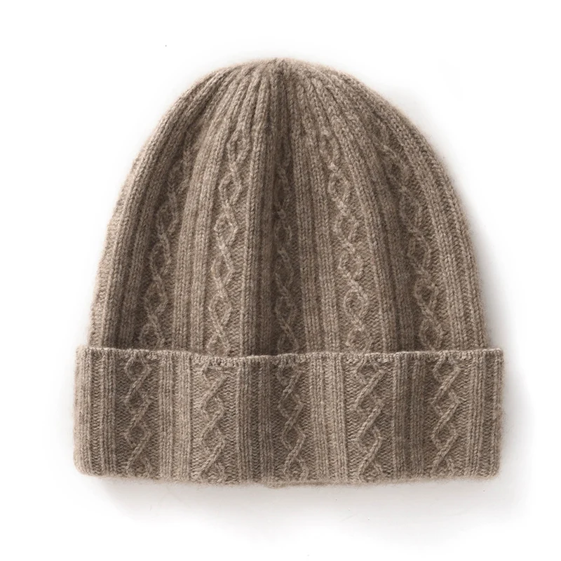 100% Cashmere Beanie Hat Twisted Knit Winter Warm Ear Protection Versatile Cold Hat for Men And Women New Style