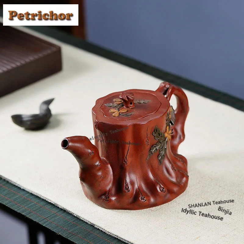 580ml Antique Yixing Purple Clay Teapots Handmade Tree Stump Pot Raw Ore Red Mud Kettle With Infuser Zisha Tea Set Tea Items