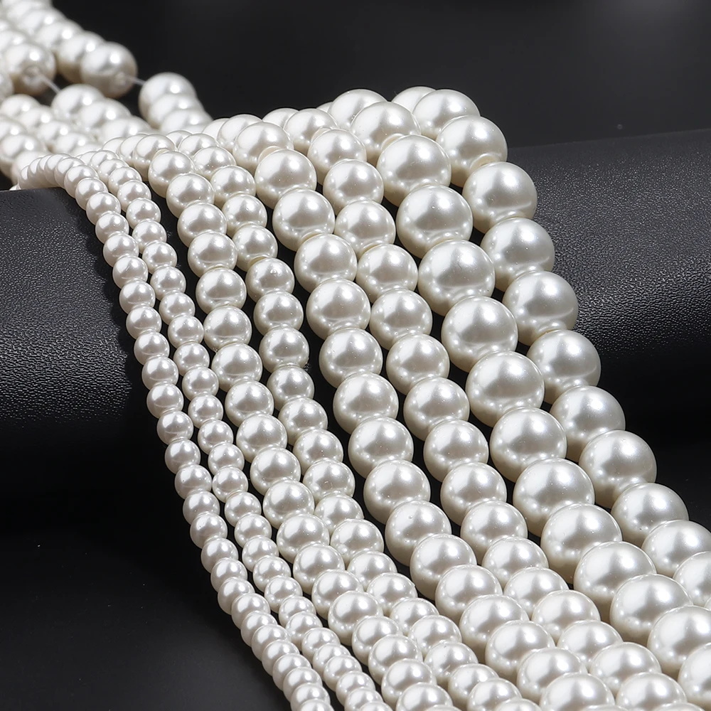 1 Strand 4/6/8/10mm Round Imitation Shell Loose Spacer Beads Glass Pearls Beads for Jewelry Making DIY Bracelet Necklace Supply
