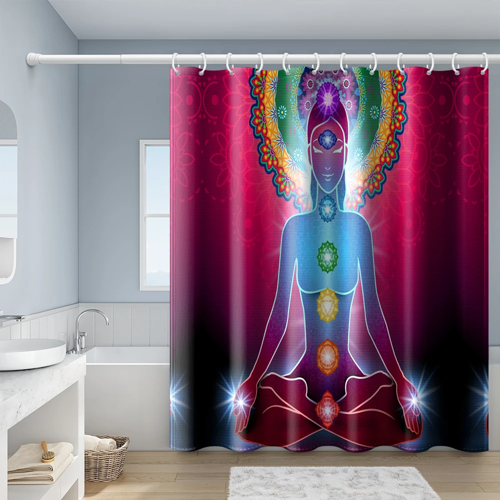 Yoga Woman Bodhisattva Shower Curtains Bathroom Curtain Frabic Waterproof Polyester Bath Curtain with Hooks