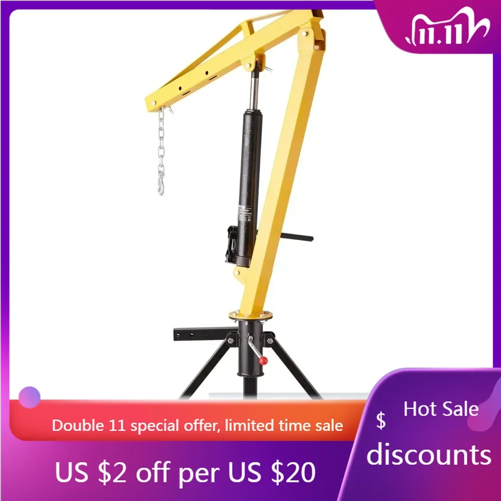 Hydraulic Pickup Truck Crane, 1000 lbs Capacity, 360° Swivel, Hitch Mounted Crane with Three Boom Capacities of 500 lbs