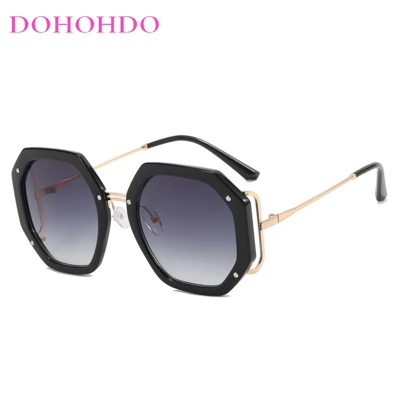 العصرية العلامة التجارية تصميم المتضخم مضلع النساء النظارات الشمسية الرجعية الإطار المعدني الرجال ظلال السفر في الهواء الطلق نظارات السيدات lrest UV400