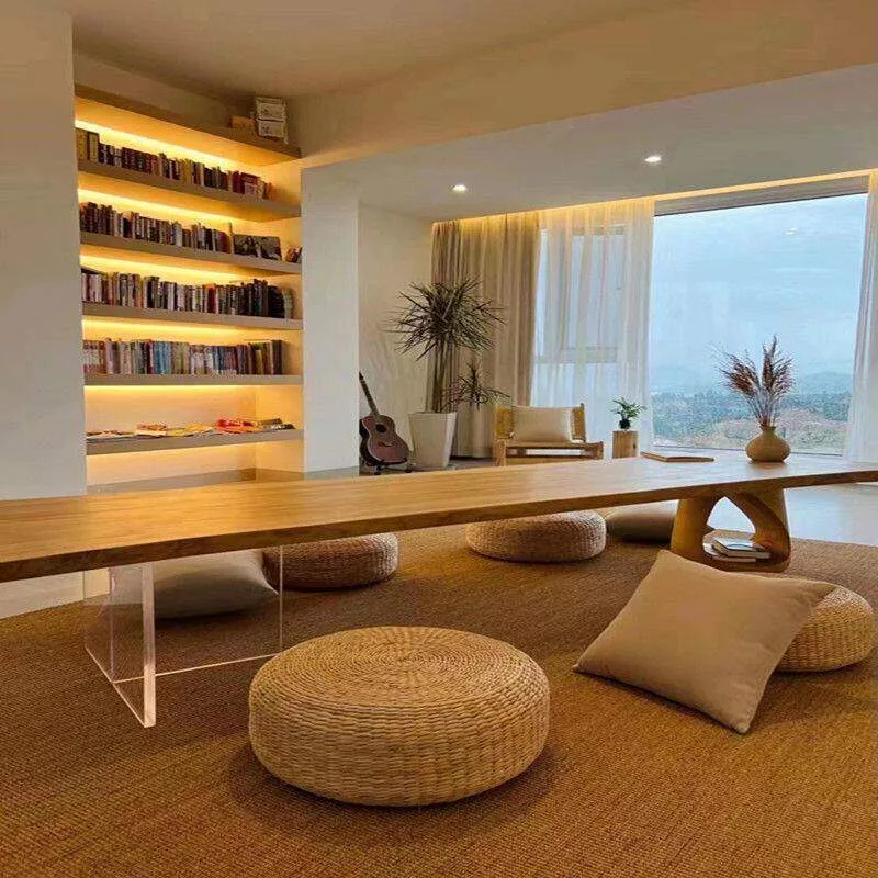 Minimalist Solid Wood Tatami Coffee Table With Acrylic Legs Low Leisure Table For Home Homestay Balcony Customizable