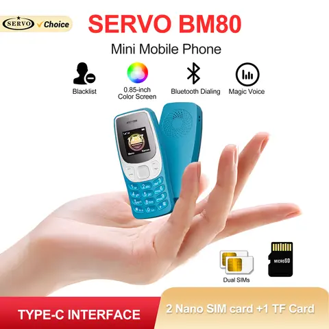 SERVO BM80 2G GSM Mini โทรศัพท์มือถือ Dual SIM สแตนด์บาย Magic Voice Bluetooth Dialer บันทึกการโทรขนาดเล็กสํารองโทรศัพท์มือถือ Type-C