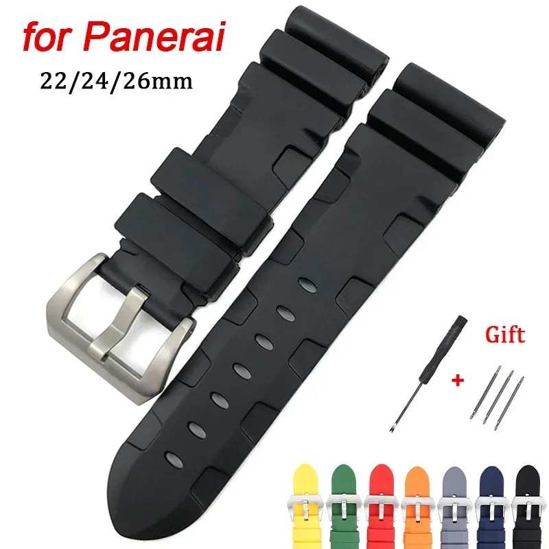 22mm 24mm 26mm Silicone Strap for Panerai Rubber Waterpoor Band for SUBMERSIBLE PAM441/351/111 Bracelet Soft Sport Wristband