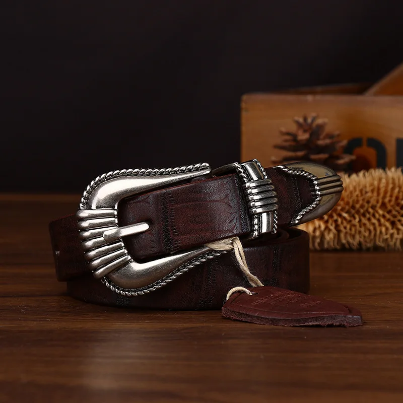 2.4cm Wide Women's Retro Genuine Leather Top Layer Cowhide Belt, Woman Fashion Trend Personalized Jeans Strap Belt