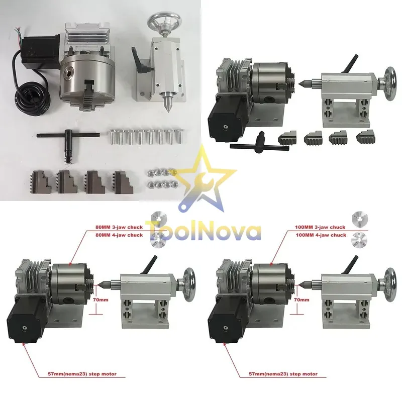 2026China*Hotsale LY Rotary Axis Tailstock 4th Axis with 80mm 3-Jaw 4-Jaw Chuck for Wood/Metal CNC Router Milling Machine CNC